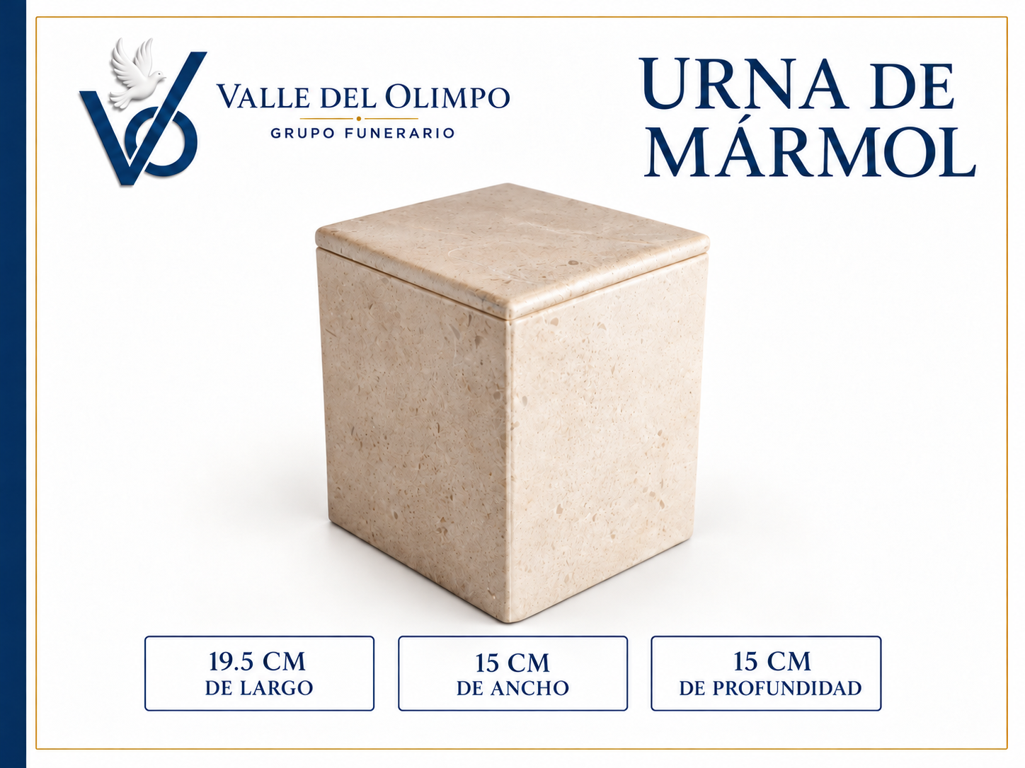 Urna básica de mármol de Valle del Olimpo; imagen proporcionada por el proveedor